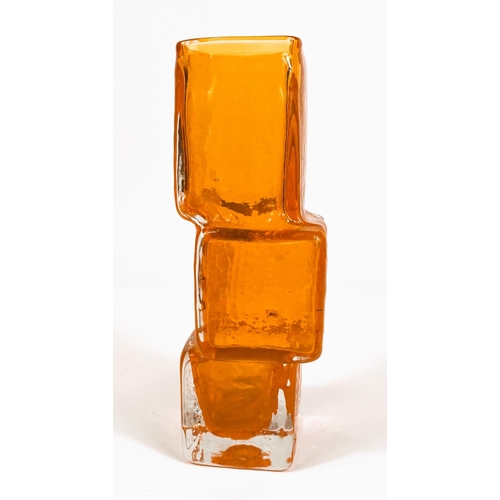 466 - WHITEFRIARS GLASS: A Whitefriars 'Drunken Bricklayer' glass vase in tangerine, by Geoffrey Baxter he... 