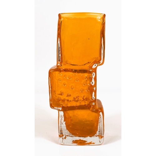 466 - WHITEFRIARS GLASS: A Whitefriars 'Drunken Bricklayer' glass vase in tangerine, by Geoffrey Baxter he... 