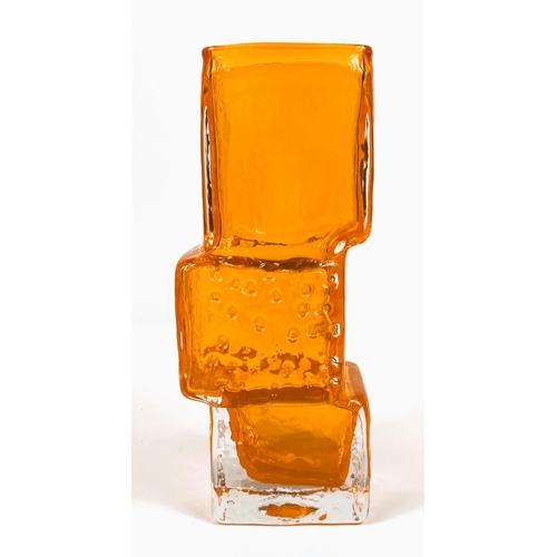 467 - WHITEFRIARS GLASS: A Whitefriars 'Drunken Bricklayer' glass vase in tangerine, by Geoffrey Baxter he... 