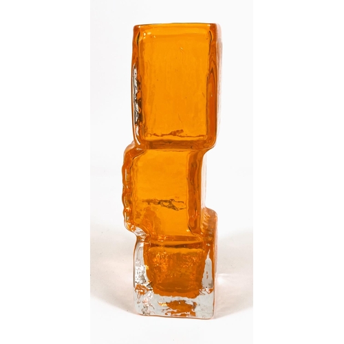 467 - WHITEFRIARS GLASS: A Whitefriars 'Drunken Bricklayer' glass vase in tangerine, by Geoffrey Baxter he... 