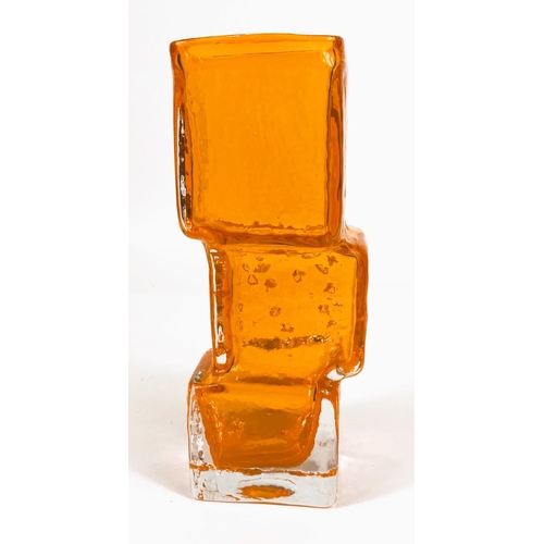 467 - WHITEFRIARS GLASS: A Whitefriars 'Drunken Bricklayer' glass vase in tangerine, by Geoffrey Baxter he... 