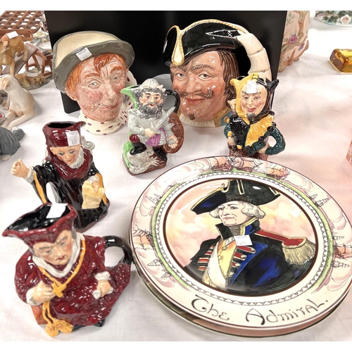 470 - Two Royal Doulton large character jugs:  Captain Henry Morgan, D6467 & Jarge; 4 toby jugs b... 