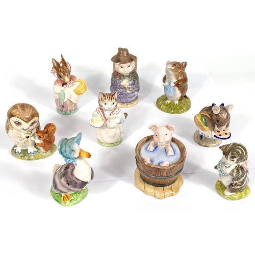 480 - 9 Beswick Beatrix Potter figurines: Mrs Rabbit, Mrs Ribby, Jemima Puddleduck etc