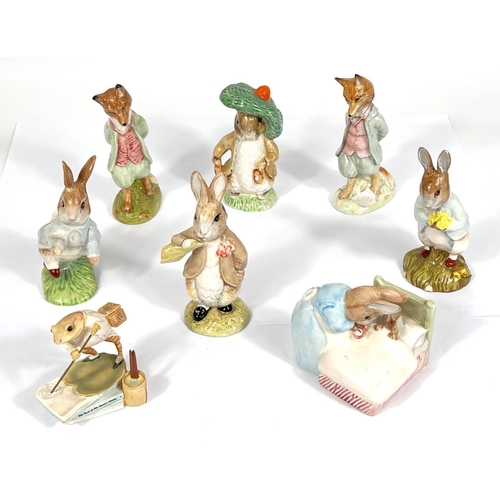 480A - 8 Beatrix Potter figures, Beswick and Royal Albert:- 2 x Foxy Whiskered Gentleman, Benjamin Bunny, P... 