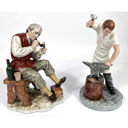 487 - A Royal Doulton figurine of a blacksmith working, Blacksmith HN4488, and a figurine of a man sm... 