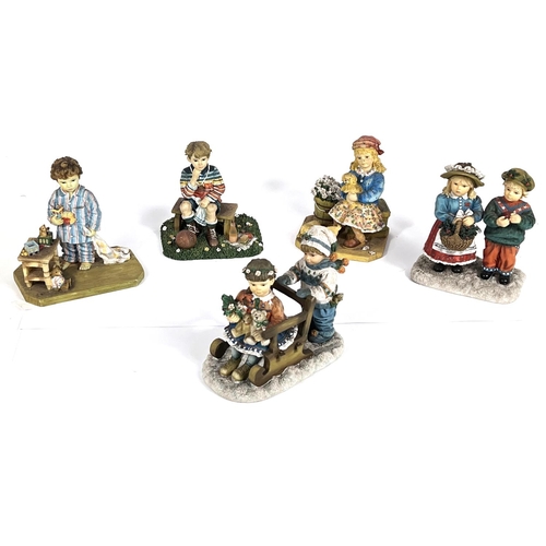 493 - 5 figurines of children playing from The Leonardo Collection: Winter Walk, Teddies Sleighride, Goodn... 