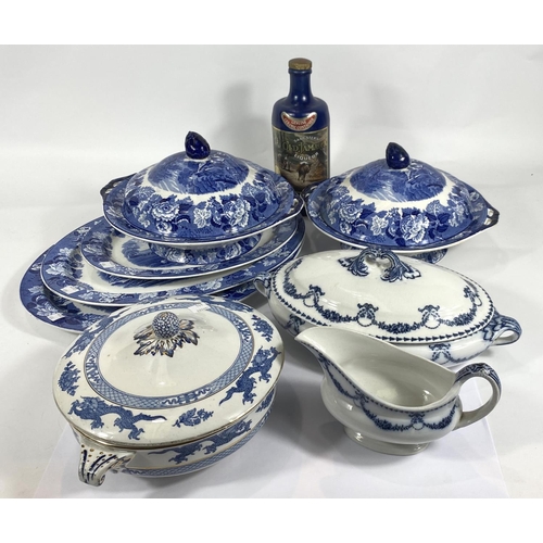 496 - Two blue & white covered tureens by Enoch Wood & Sons; dinner plates; other blue & white... 