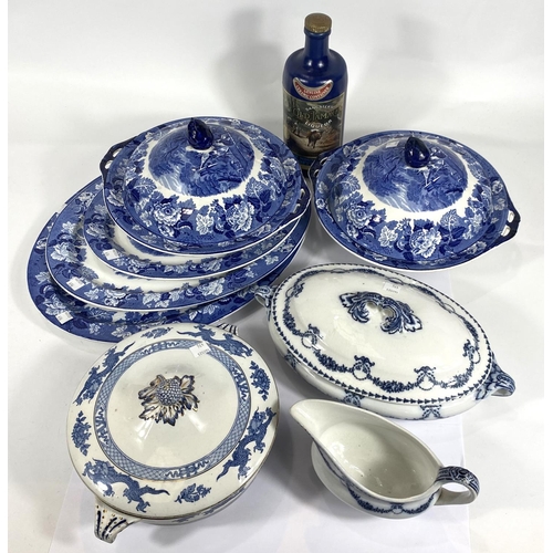 496 - Two blue & white covered tureens by Enoch Wood & Sons; dinner plates; other blue & white... 