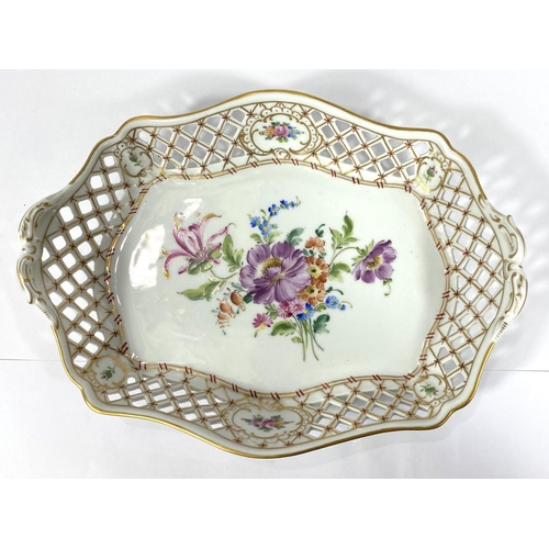 497 - A Herend hand painted pierced bordered dish with floral decoration and a similar Dresden dish