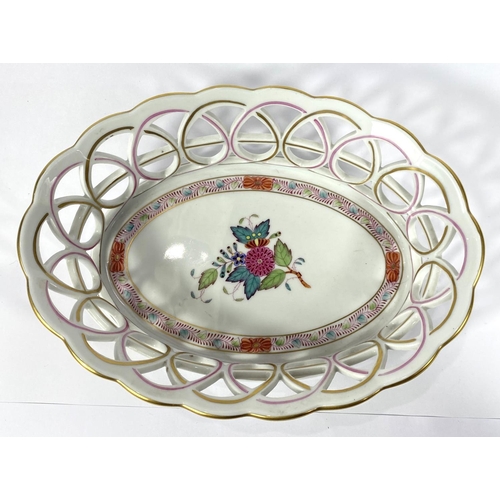 497 - A Herend hand painted pierced bordered dish with floral decoration and a similar Dresden dish