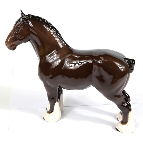 572G - A Beswick large dark brown shire horse with plaited mane and white feet