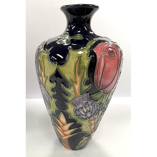 610 - A modern Moorcroft Rose, Thistle, Shamrock and Leek vase designed by Nicola Slaney, height 15.5cm