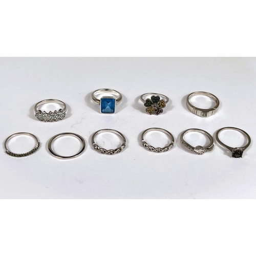 629 - Ten silver rings in a variety of settings and designs, 25.4gm