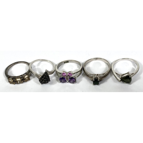 641A - Ten silver rings, stamped '925', assorted designs and set  variety of coloured stones