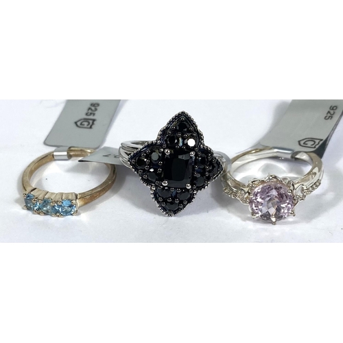 720A - 6 silver rings, various designs and coloured stones