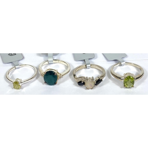 721A - 8 silver rings, various designs and coloured stones and 4 Gemporia ring boxes