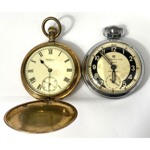 730 - A gold plated Waltham enclosed pocket watch and a chrome vintage Ingersoll Triumph pocket watch etc