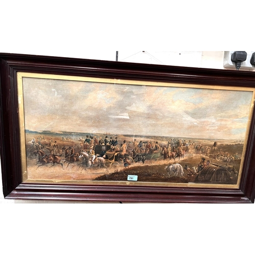 791 - After W.P. FRITH, 19th century colour engraving of a coaching scene, 36 x 80cm, framed