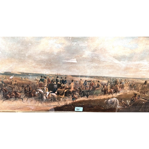 791 - After W.P. FRITH, 19th century colour engraving of a coaching scene, 36 x 80cm, framed