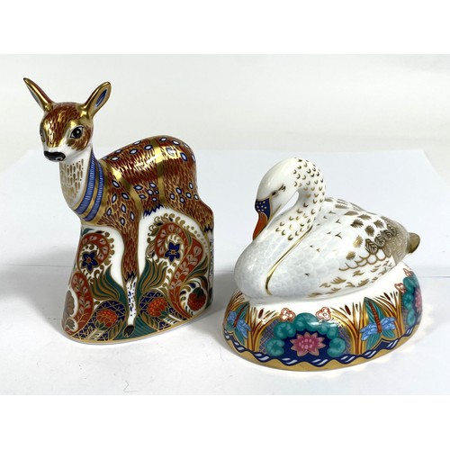 436B - Two originally boxed Royal Crown Derby paperweights, nesting Swan LIX and Fawn Collector's Guild Exc... 