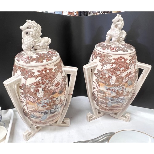 439 - A pair of Satsuma 3 handled vases