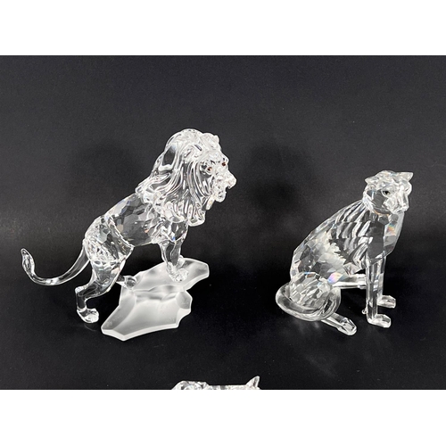 506 - 4 Swarovski crystal cats of Africa - 2 lions and a cheetah (one boxed) (217893)