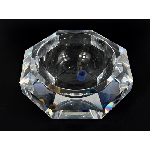 517 - A Swarovski crystal Colorado bowl on 3 frosted ball feet, yellow, blue and green, No 168082, boxed