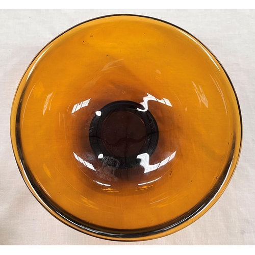 366 - A Chinese Peking amber glass bowl etched four character signature to base and associated hardwood st... 