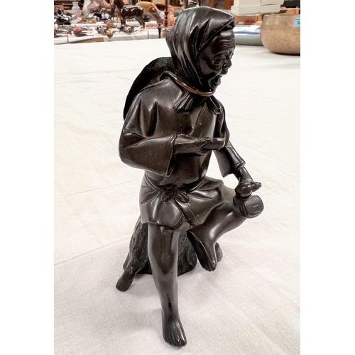 369 - A Japanese Meiji period bronze of a seated farmer with pipe height 12cm