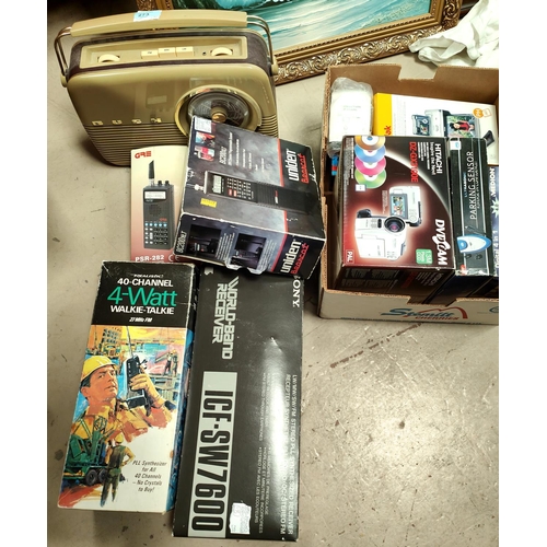 273 - A boxed Uniden BC200XLT portable scanner, another, a Walkie-Talkie, a Sony ICF-SW7600, Bush Radio et... 