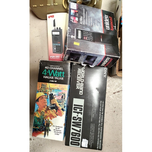 273 - A boxed Uniden BC200XLT portable scanner, another, a Walkie-Talkie, a Sony ICF-SW7600, Bush Radio et... 