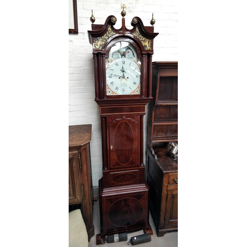 936 - A late 18th century mahogany long case clock by Jno Walker, Liverpool with inlaid decoration, the ho... 