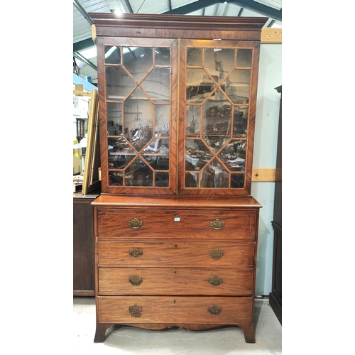 833 - A George III period mahogany scretaire bookcase with moulded cornice and twin astragal glazed doors ... 