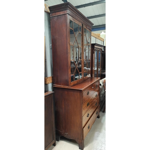 833 - A George III period mahogany scretaire bookcase with moulded cornice and twin astragal glazed doors ... 