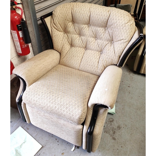 896 - A modern cream button back three piece suite with three seater settee two armchairs one reclining