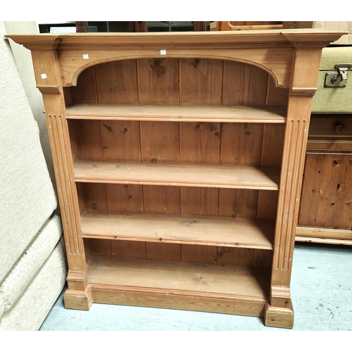 904 - A stripped pine traditional bookcase four height, ht 122cm and depth 31cm