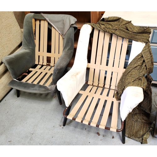 966 - A pair of mid 20th century designer chairs with metal frames, tapering black wooden legs on rubber s... 