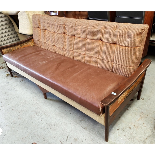 970 - A mid 20th century teak framed day bed / settee in the Guy Rogers manner, length 193cm, (requires re... 