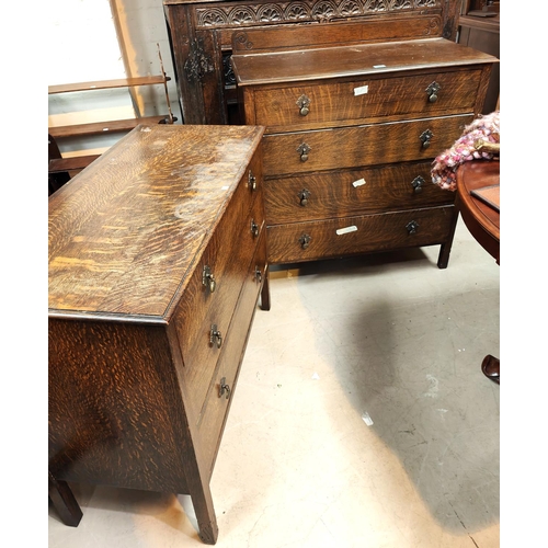 982 - A 1930's chest of 4 long drawers; a similar 3 drawer chest