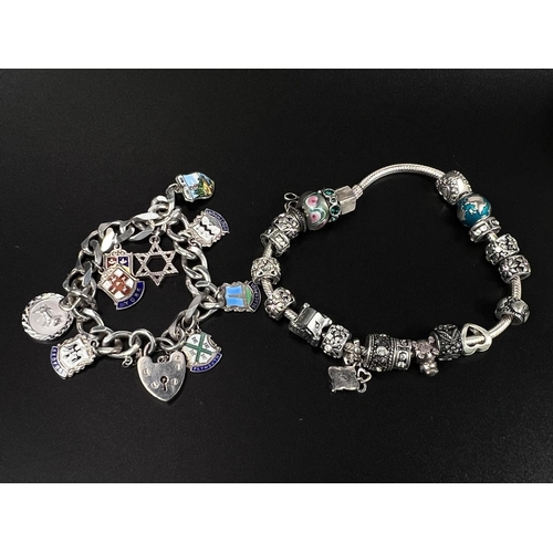 765 - A Pandora style bracelet with various charms (20) by Chamilia; a hallmarked sterling silver charm br... 