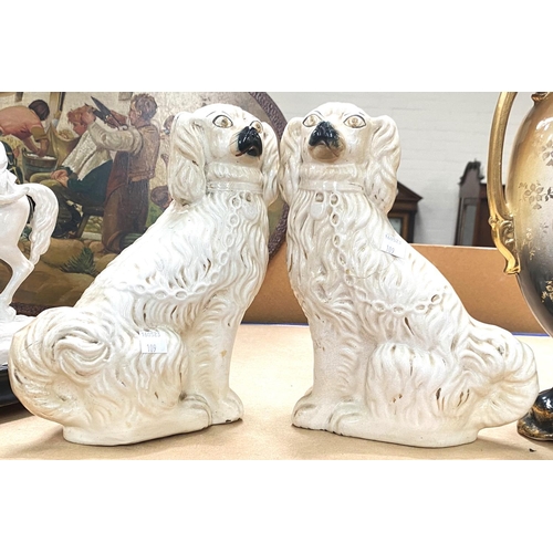 109 - A pair of Staffordshire style dogs and two Victorian vases with pictural scene