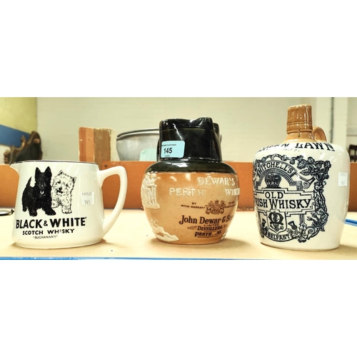 145 - 3 Whisky jugs Cruiskeen Lawn, Black & White (small chip) Doulton Dewar's Perth Whisky