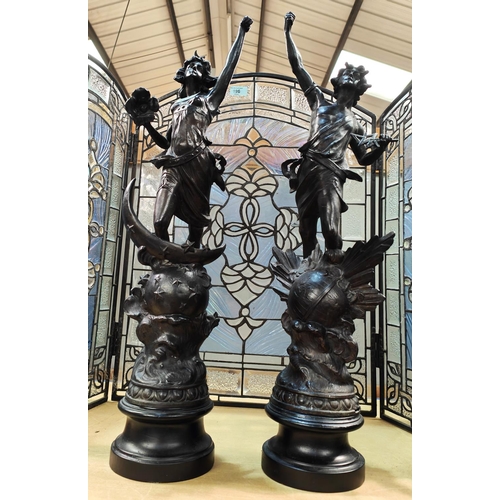 147 - A pair of spelter figures depicting classical themes (a.f)