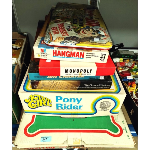 247 - A Merit childs snooker and billiards game; a 'Palitoy' Pony rider game and other vintage games, orig... 