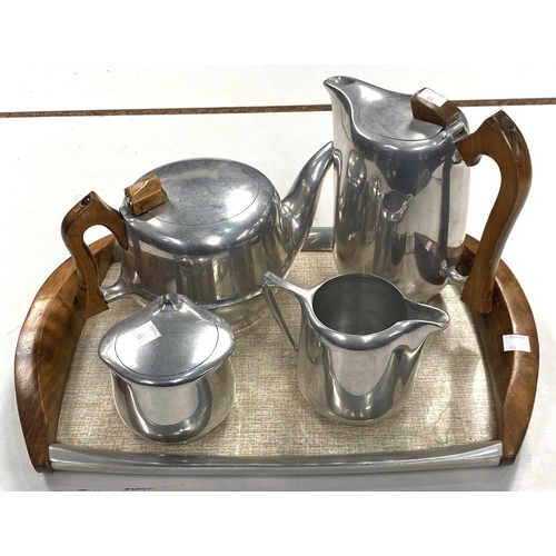 44 - A Picquot 4 piece tea set with tray