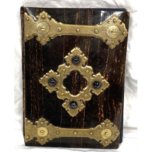 55 - A Victorian coromandel blotter with gilt metal mounts, inset 4 sardonyx cabochons, 30 x 22cm