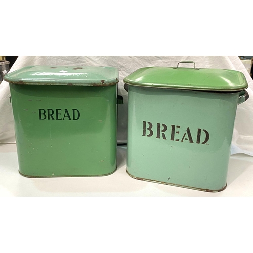 76 - Two vintage green enamel bread bins