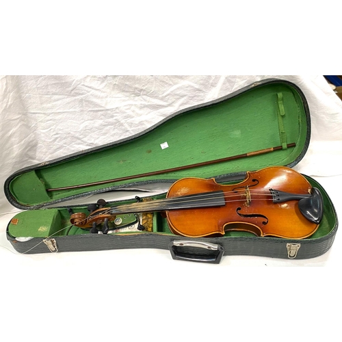 79 - A Czech Stradivarius pattern violin, with bow, in case 