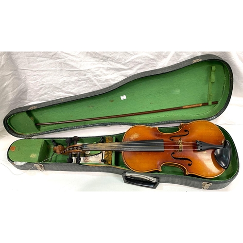 79 - A Czech Stradivarius pattern violin, with bow, in case 