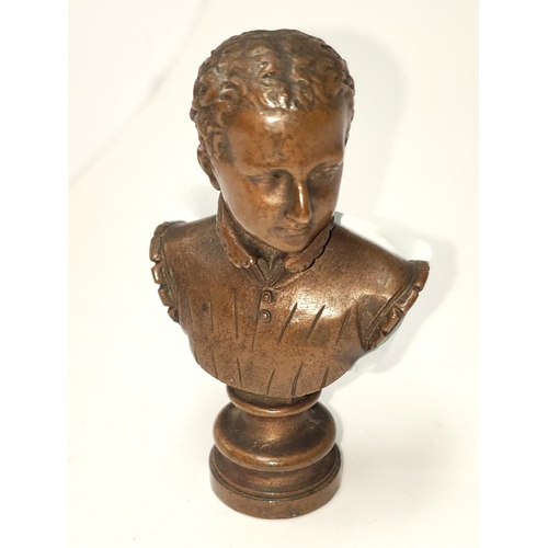 136 - F. Barbedienne - A fine quality bronze desk weight in the form of young male bust signed to back F. ... 